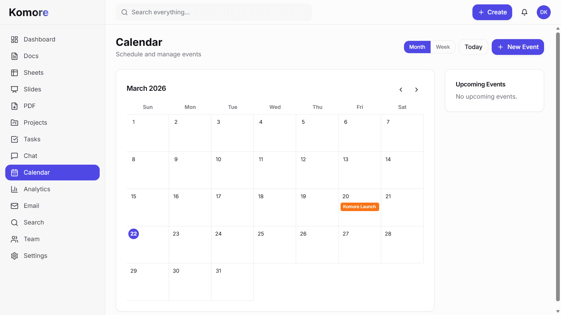 Komore calendar